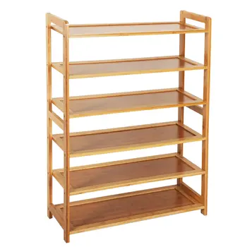 

6 Tiers Bamboo Shoe Rack Wood Color Concise Rectangle Goloden Modern Style Home Kitchen Bathroom Household Storage Rack