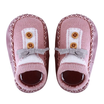 

New Spring Baby Shoes Bow Botton Boys Girls Newborn Socks non-slip Soft Bottom Step Leather Children Floor Socks