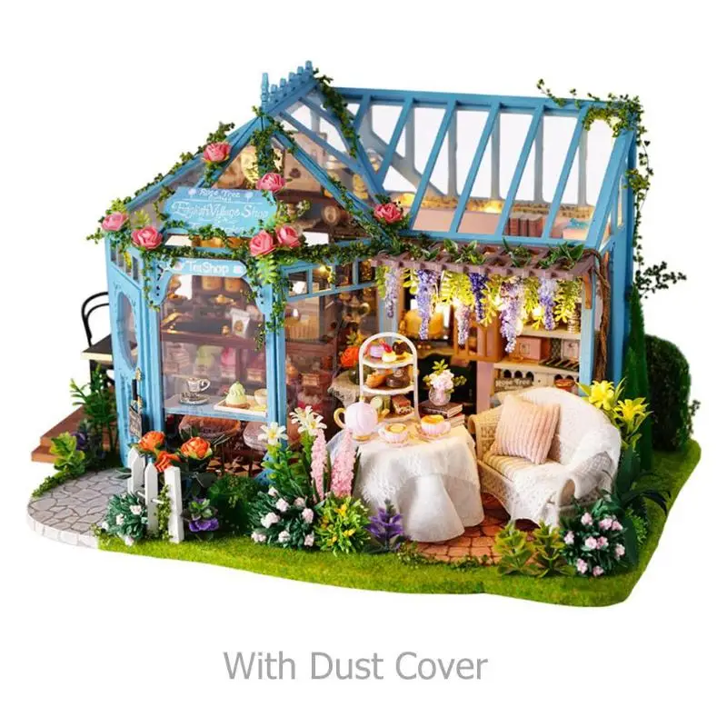 Dust Cover 1 Набор DIY деревянный кукольный домик Миниатюрный Кукольный дом мебель набор музыкальная игрушка со светодиодом для детей для взрослых день рождения фестиваль подарок игрушка - Цвет: Dust Cover