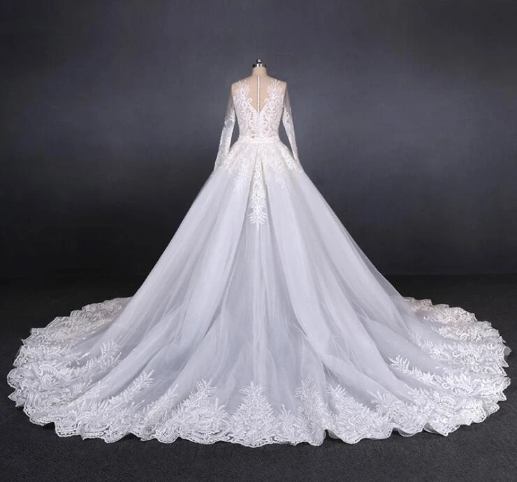2 в 1 романтические Румяна с открытой спиной Свадебные платья прозрачные иллюзионный вид Vestidos 3D Цветочная аппликация Длинный Шлейф Свадебные платья
