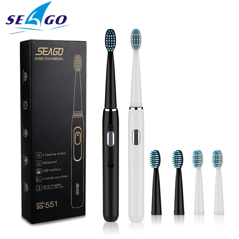 Seago электрическая Зубная щётка Перезаряжаемые Sonic зубная щётка Зубная щётка 4 режима зарядка через usb путешествия Зубная щётка с насадки для зубной щетки