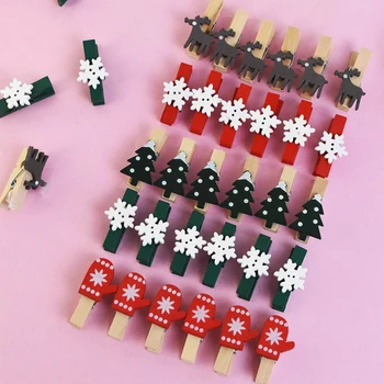 

20pcs Chrsitmas Decoration for Home Cute Snowflake Deer Xmas Tree Wooden Clips Photo Wall Clip DIY New Year Party Ornaments