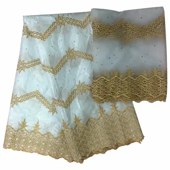 

Esewing African Bazin Riche Getzner Lace Fabric With Blouse Beaded French Mesh Lace Blue 5+2 Yards For Wedding Dress 032905