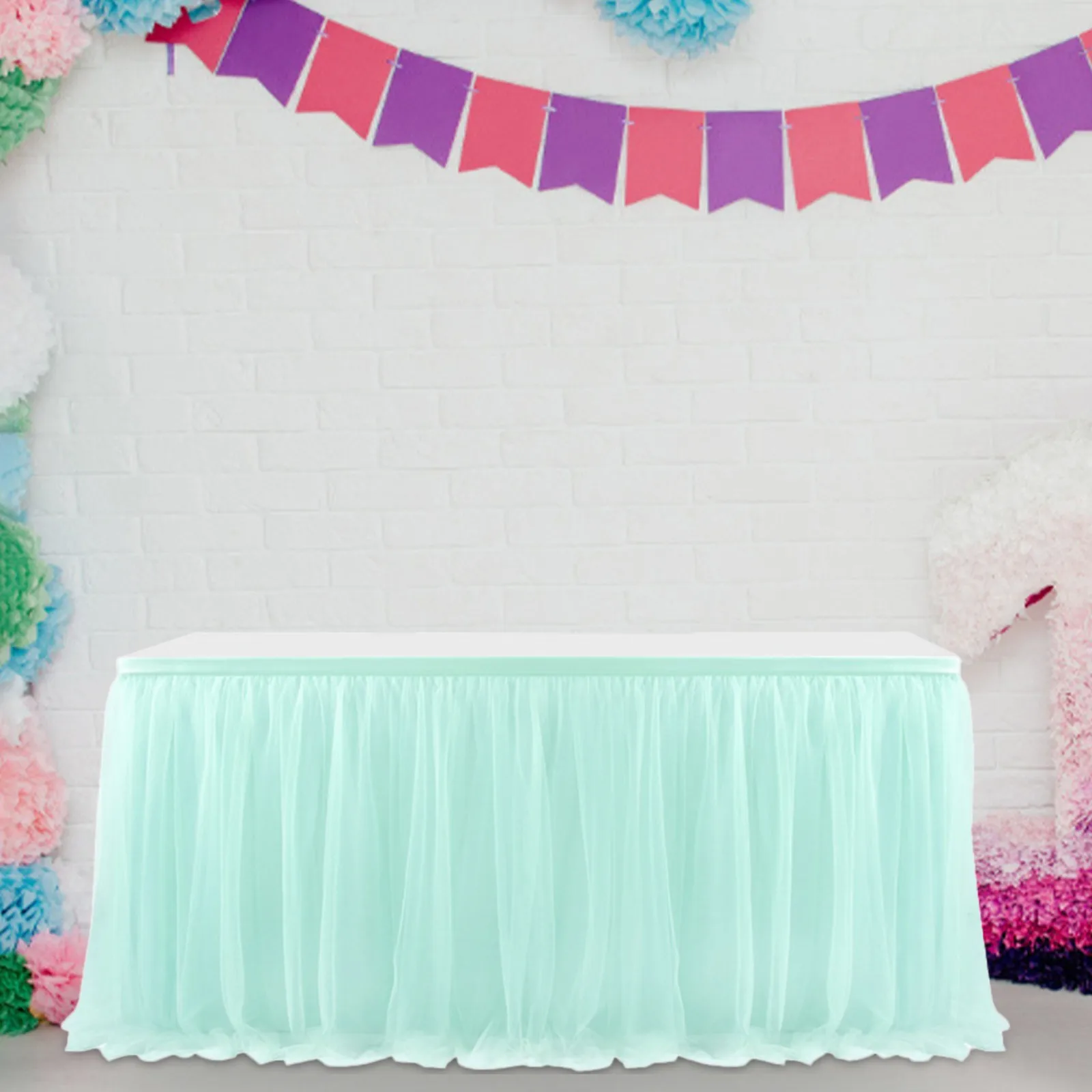 Long Fluffy Tutu Gauze Table Skirt Mesh Gauze Birthday Party Dessert Table Wedding Sign-in Surrounding Tablecloth Decor
