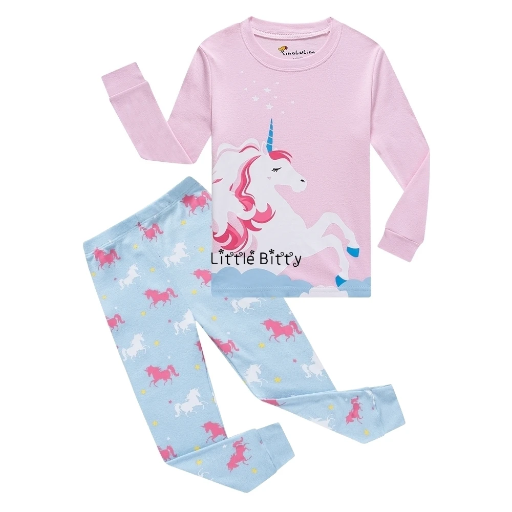 Пижамные комплекты с длинными рукавами из 100 хлопка с изображением единорога для девочек, детские пижамы с изображением Человека-паука, лошади, панды, детская одежда для сна с изображением животных, Единорога - Цвет: PA14