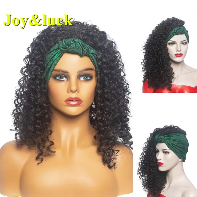 Headband Synthetic Wig Short Afro Kinky Curly Hair Wigs For Black Women Fluffy Curls Hairband African Turban Wrap Hair 36