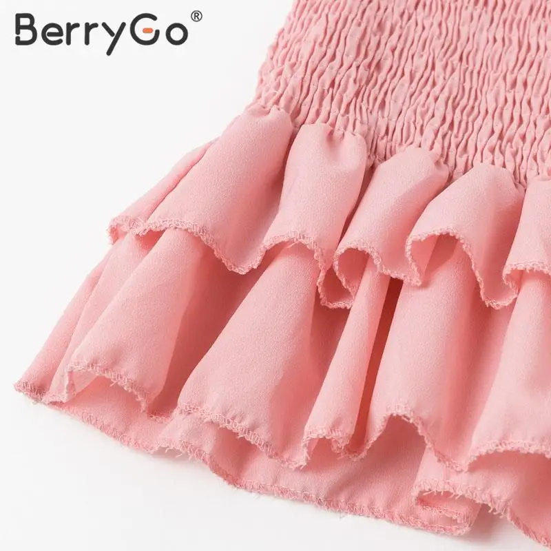 BerryGo, сексуальное женское летнее облегающее платье, на бретельках, с рюшами, миди, платье, женские, элегантные, вечерние, smocking, платья для девушек, vestidos