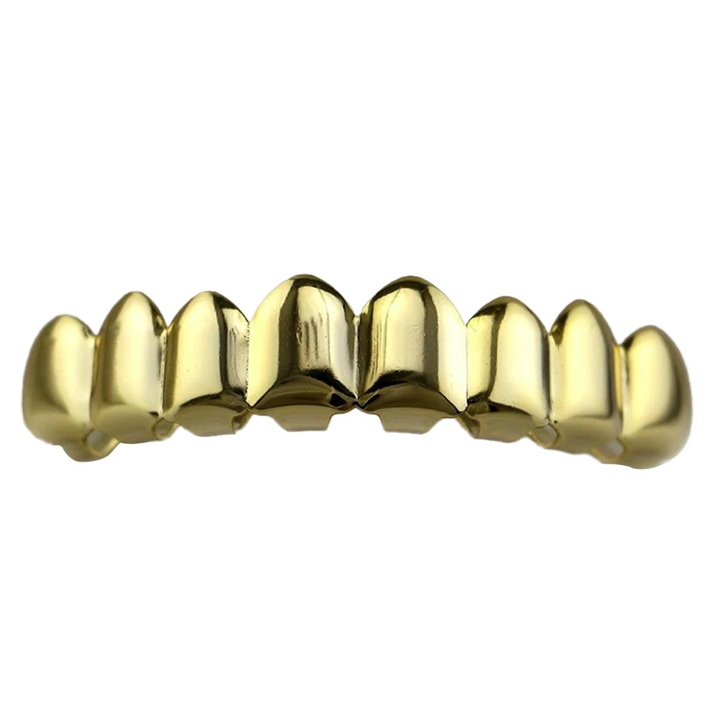 18K Gold Plated Mouth Grill for Mouth Top Bottom Hip Hop Teeth Grills Teeth Mouth with Molding Bars for Cosplay Party Tooth 