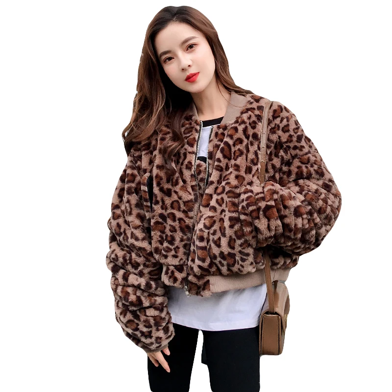 

Autumn Winter Leopard Crop jacket women chic long sleeve bomber jackets women plus size pockets basic coats chaquetas mujer