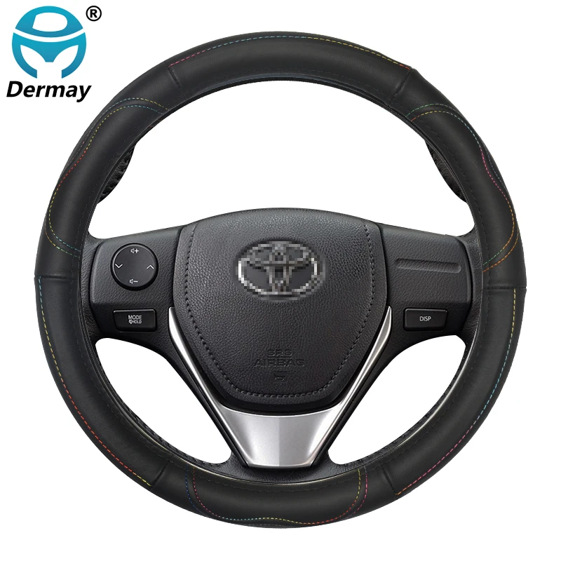 Black-Colorful line DERMAY натуральная кожа чехол рулевого колеса автомобиля для Toyota Prius 20 30 Prius C Prius V авто аксессуары - Название цвета: Black-Colorful line