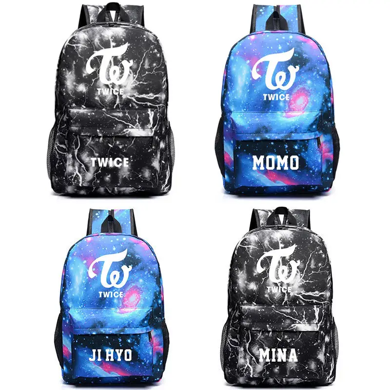 

TWICE Backpacks MINA DAHYUN JIHYO MOMO NAYEON TZUYU SANA KPOP Nylon Bagpack Galaxy Starry Sky Mochila Lightning Anime Bags B059