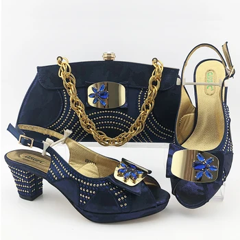 

Latest Design Party Italian Shoe Bag Set African Shoes and Bags Matching Set Women Luxury 2020 Rhinestone Party Shoes