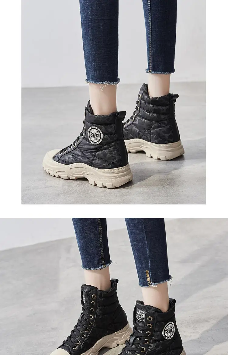 Snow boots female winter new British wind Martin down cloth plus velvet warm wild thick bottom non-slip casual shoes