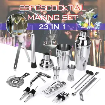 

22pcs/set Stainless Steel Boston Cocktail Shaker Bar Wine Mixer Set Bartender Cocktail Hand Shaker Tool Kit Bar Tool with Holder