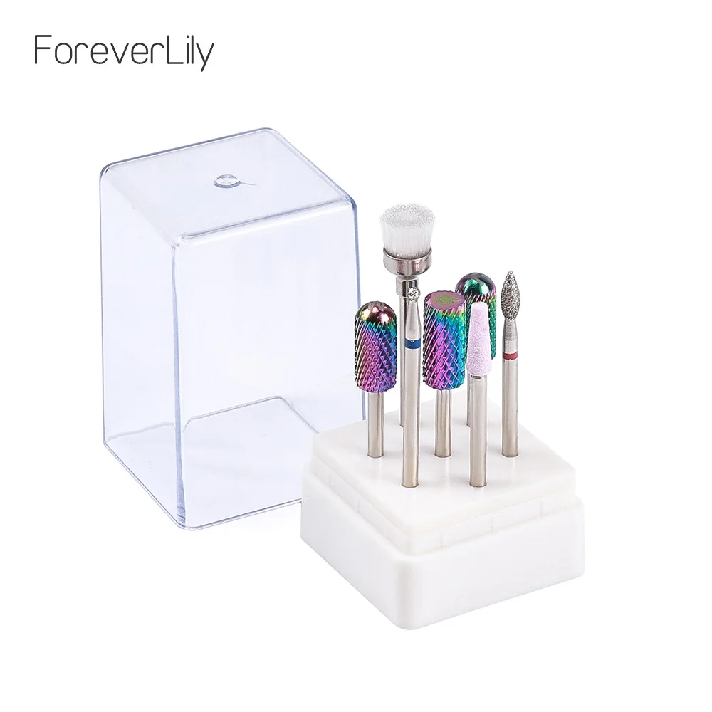 Online 7 Uds juego de brocas para uñas de carburo de tungsteno, broca acrílica para lima de uñas, brocas para manicura y pedicura de 3 32\