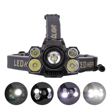 

LED Headlamp Rechargeable Headlight Flashlight 3 x XML T6+2 x XPE LED 18650 head light linterna led cabeza lampe frontale