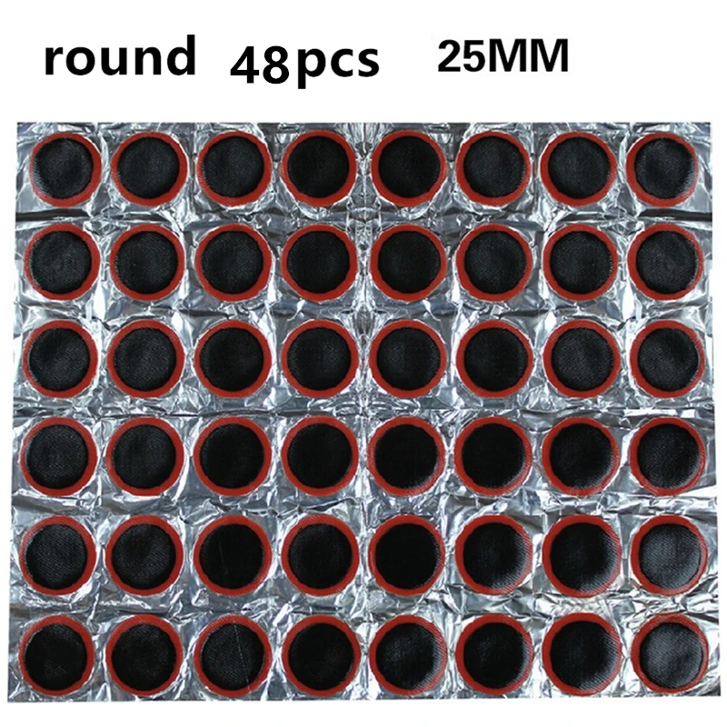 Round-48pcs 48 шт. резиновая заплатка для шины для ремонта велосипеда, горный велосипед, набор для ремонта велосипеда - Цвет: Round-48pcs