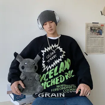 

2019 Autumn And Winter New Korean Version Of The Couple Europe And The United States Loose Letter Printing Thick Sweater