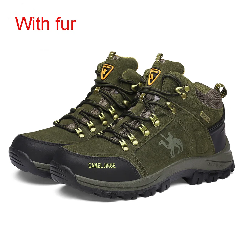 army green nn Кроссовки для пешего туризма, Мужская Уличная обувь для горной рыбалки, треккинговые ботинки, водонепроницаемые, для туризма, кемпинга, горного спорта, охоты, кожаные - Цвет: army green nn