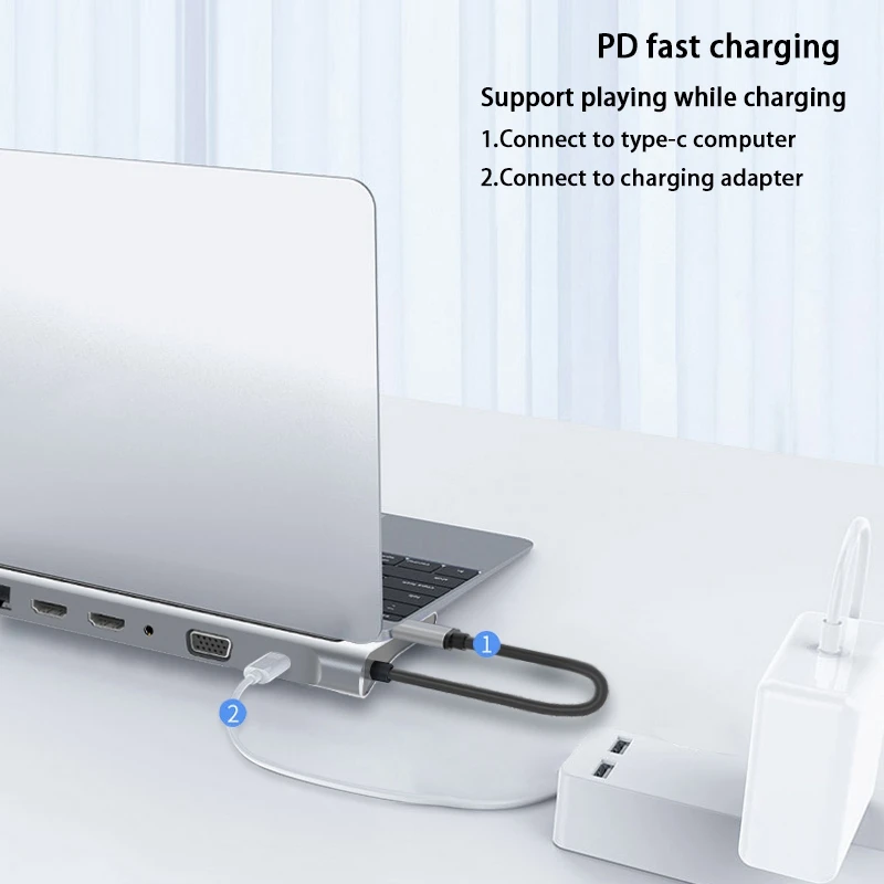 12 в 1 USB Type C концентратор адаптер для ноутбука Док Станция HDMI VGA RJ45 PD HP Lenovo