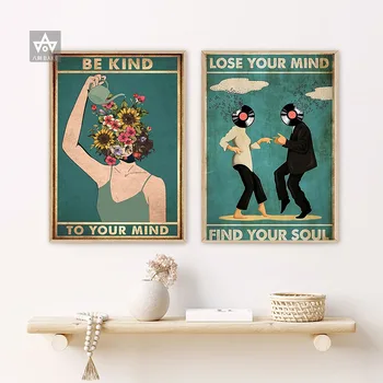 

Mental Health Art Be Kind To Your Mind Quotes Wall Art Canvas Painting Prints Dancing Together Vintage Pictures Living Room Wall
