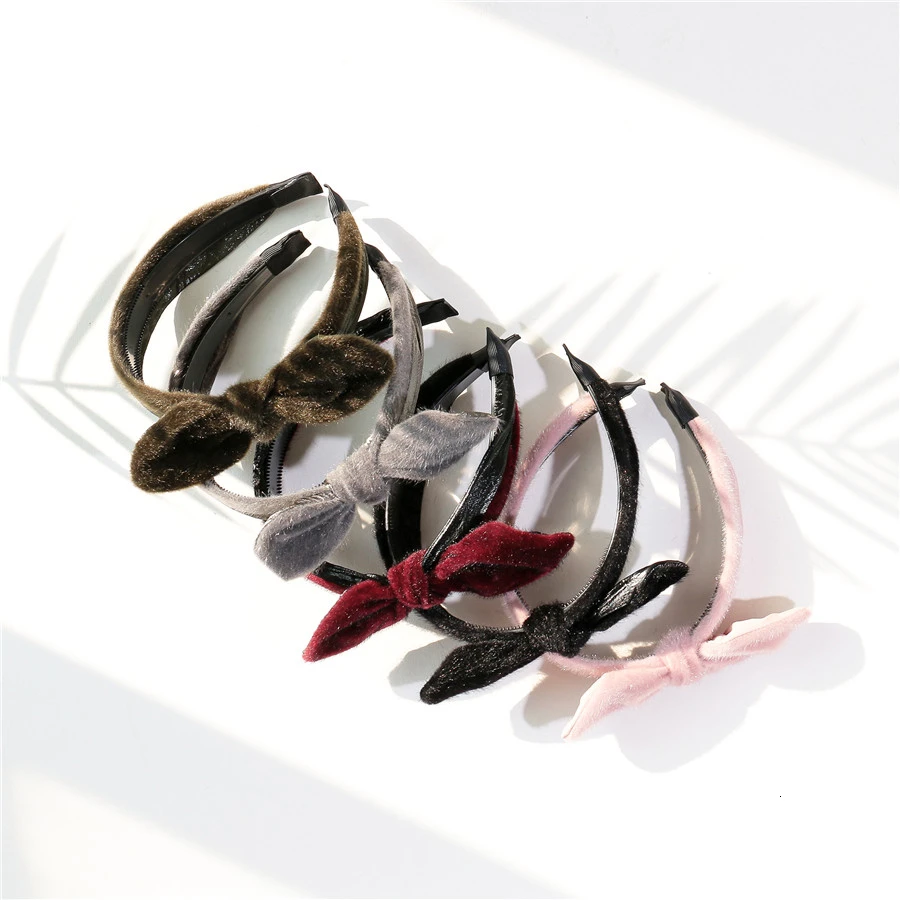 Korean Cute Velvet Hairbands Women Tiara Hoops For Girl Hair Accessories Large Bowknot Teeth Comb Bands Jewelry Party Wholesale