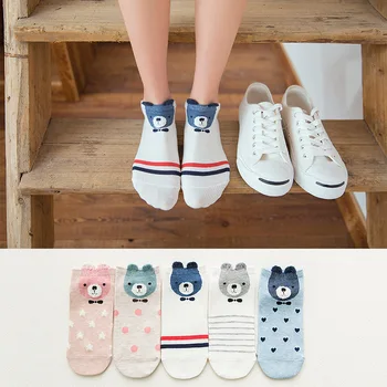 

18 Style 10 Piece=5 Pairs/lot Cute Harajuku Animal Socks Women Summer Korean Cat Bear Rabbit Love Funny Ankle Sock Happy Sox