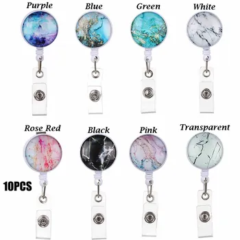 

10Pcs Retractable Nurse Badge Reel Clip Starry Sky Marble Pattern IC Identification Card Plate Holder Key Ring ID Lanyard