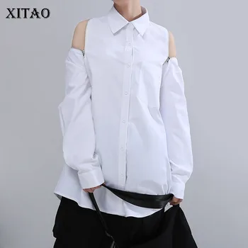 

XITAO Trend Zip Backless Strapless Long Sleeve Shirt Fashion White Womens Tops and Blouses Streetwear Sexy Women Clothes DMY4244