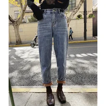 MISHOW зимние женские теплые толстые джинсы повседневные с высокой талией на молнии хлопковые длинные штаны MX19D2378