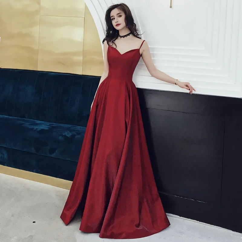 

Elegant Bride Wedding Party Cheongsam Spaghetti Strap Long Evening Dress Toast Clothing Qipao Vestidos