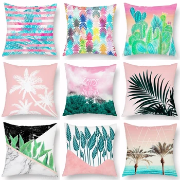 

Hot Modern Tropical Summer Pink Blue Cushion Covers Nordic Geometric Pineapple Palm Cactus Plants Throw Pillow Covers Home Decor