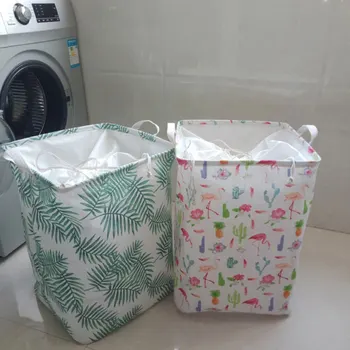 

Laundry Basket Drawstring Water-resistance Square Bin Cotton Linen Clothes Storage Polyester Cotton Fabric +polyester Lining