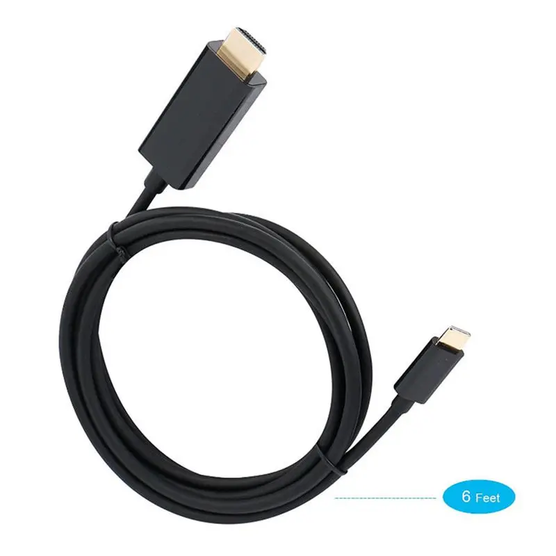 USB C к HDMI адаптер, 6 футов/1,8 м USB 3,1 type-C Male к HDMI Male 4K кабель черный
