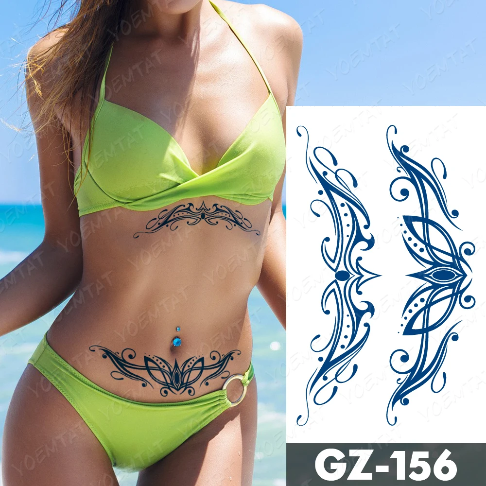 Tattoo Stickers Juice Ink Lasting Waterproof Temporary Flower Chain Butterfly Flash Tatto Women Sexy Waist Body Fake Tattoos Men
