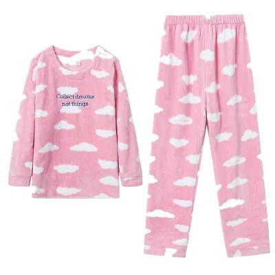 Autumn Winter Women Pyjamas Sets Suit Thick Warm Velvet Coral Flannel Sleepwear Female Cartoon Pijama Cute Girl Homewear Clothes