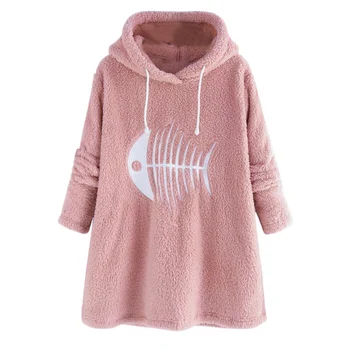 

Autumn And Winter Sweatshirt For Women Solid Color Fish Bone Embroidered Long-sleeved Hooded Pullover