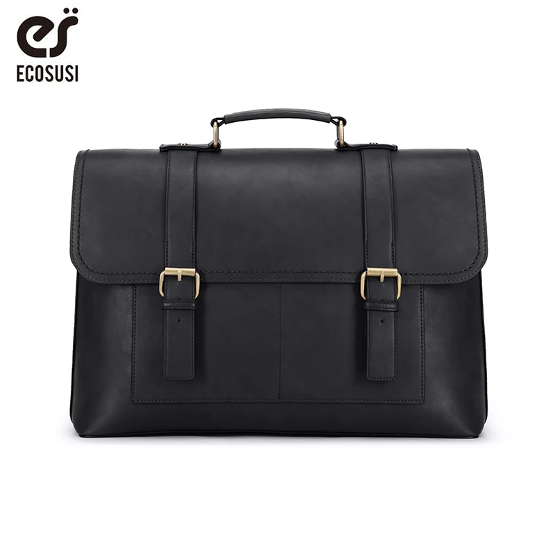 Special  ECOSUSI 16.9' Laptop Man Shoulder Bag PU Leather Tote Bag Retro Handbag Vintage Briefcase Work Trav