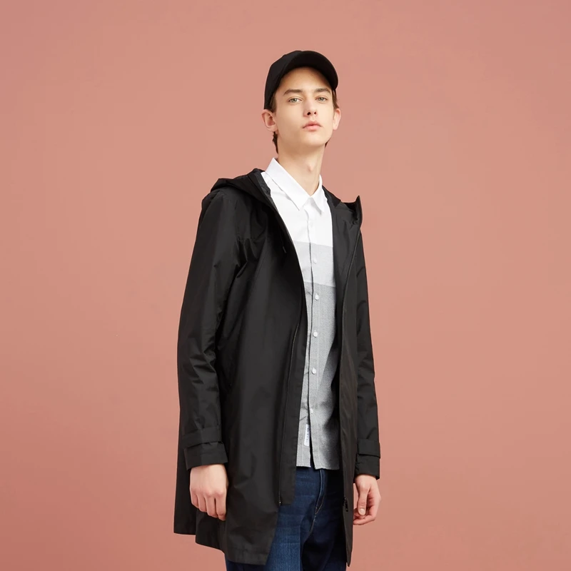 Metersbonwe Men Spring Autumn Casual Long Jacket Trench Coats Men Fashion Hooded Solid Warm Windbreaker Pocket Straight Trench