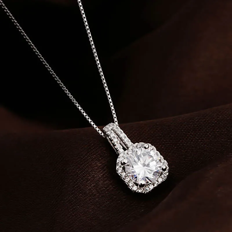 Bague Ringen тонкое ожерелье с геометрическим кристаллом для женщин, модное серебряное 925 ювелирное изделие, 4 цвета, подвеска с драгоценным камнем, подарок на свадьбу - Цвет камня: white