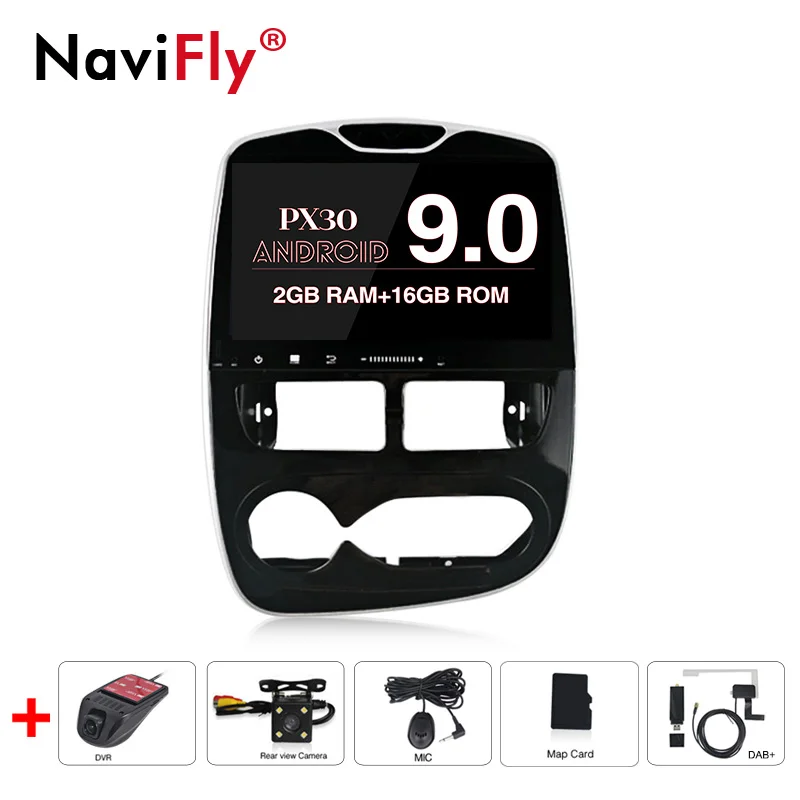 NaviFly Android 9,0 автомобильный медиаплеер для Renault Clio с Wifi 4+ 64G gps навигация Bluetooth 1024*600 HD Стерео Авторадио - Цвет: 2 16G Camera DVR DAB