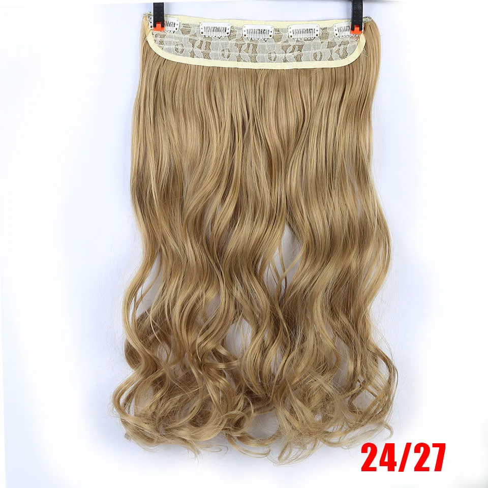 BUQI накладные волосы на клипсах с эффектом омбре, 60 см, блонд, черный, на всю голову, синтетические натуральные Кудрявые Волнистые волосы, шиньоны для волос, головной убор - Цвет: 901-24I27