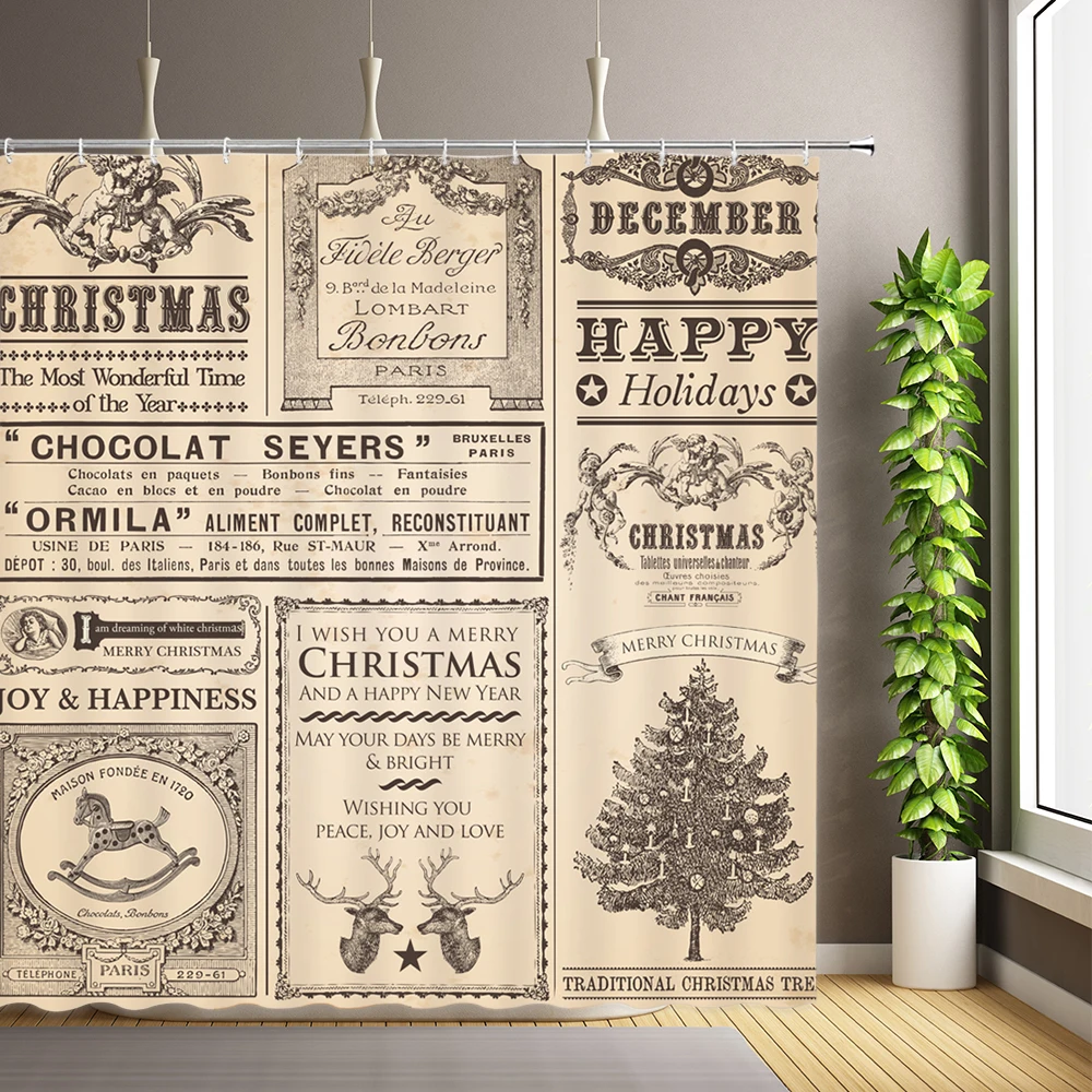 

Vintage Old Newspaper Pattern Shower Curtains Bathroom Waterproof Bath Screens Home Decoration Bathtub Curtain With Hooks