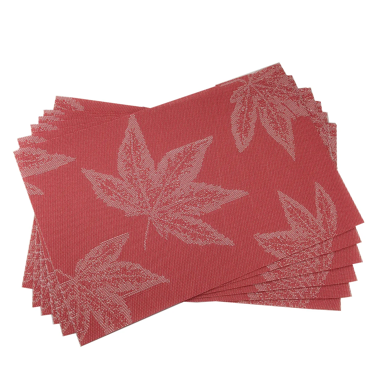 6Pcs 2/4/6Pcs Red Maple Leaves Placemat for Dining Table PVC Table Placemats Kitchen Accessories Slip Resistant Plate Bowl Cup Pad - Цвет: 6Pcs