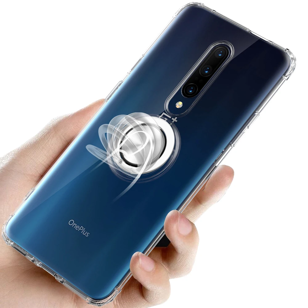 Soft TPU Spring Ring holder phone case for oneplus 7 6T 7pro Bumper Transparent back cover protection Airbag drop shell |