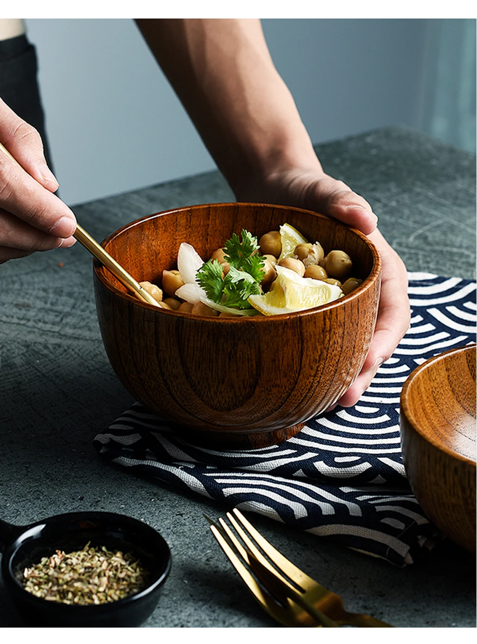 Натуральная Деревянная миска для риса, японский суп, салат, миска для лапши, домашнее украшение, Экологичная кухонная посуда для детей