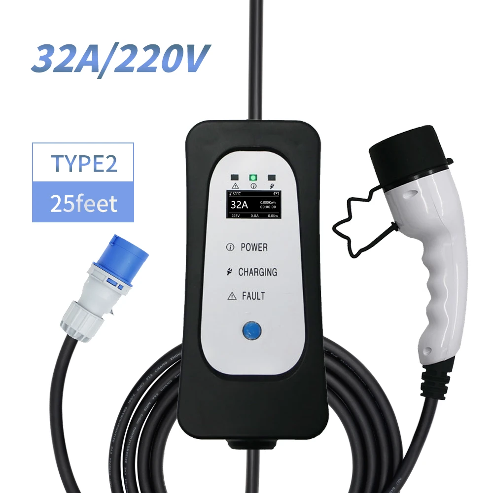 Evse Type 2 Cee Plug Current 32a Setbale Eu Electric Car Ev Charger  Controller Type2 Ev Charging Cable - Battery Charging Units - AliExpress