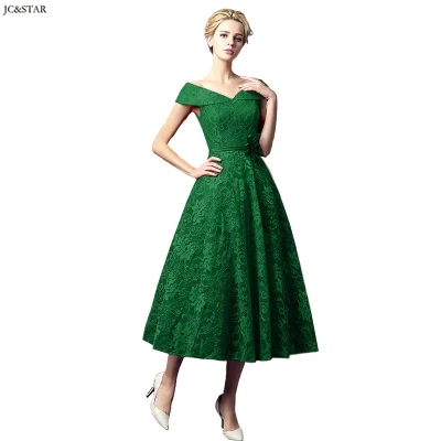 Бирюзовое Королевское синее розовое красное зеленое платье подружки невесты длиной до середины икры vestidos de dama de honor para boda robe demoiseur d'honneur - Цвет: Зеленый