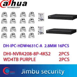 Dahua/NVR4208-8P-4KS2 2 шт 8CH 4K видео рекордер и 16 шт Dahua 6MP IP камера IPC-HDW4631C-A 2,8 мм и 2 шт WD4TB фиолетовый комплект