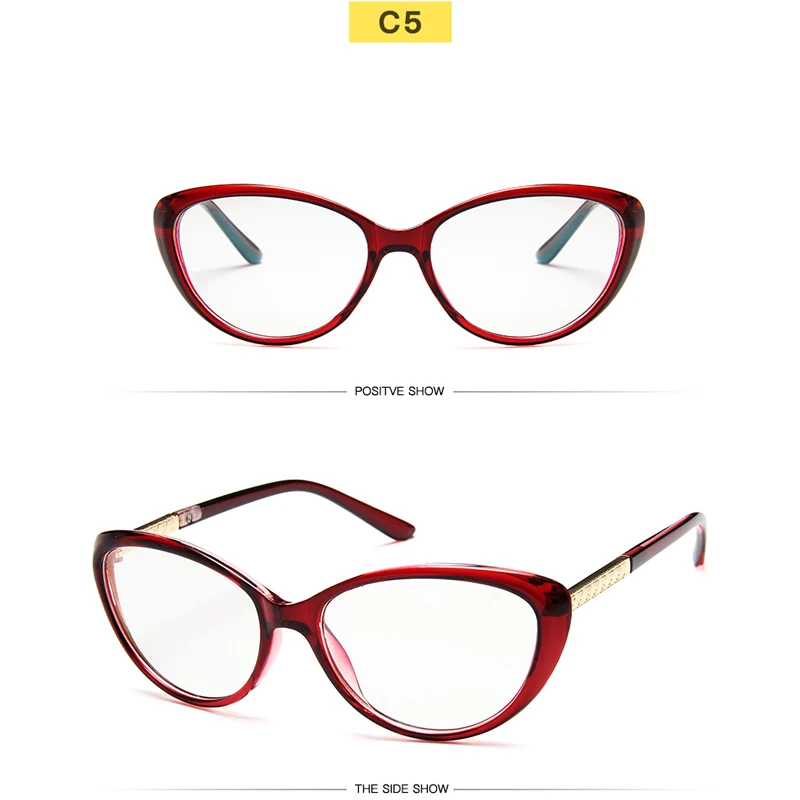 New Designer Woman Flower Optical Glasses Frame Vintage Floral Cat Eye Frame Clear lens Eyewear Black Red Eye Glasses - Цвет оправы: c5-red wine